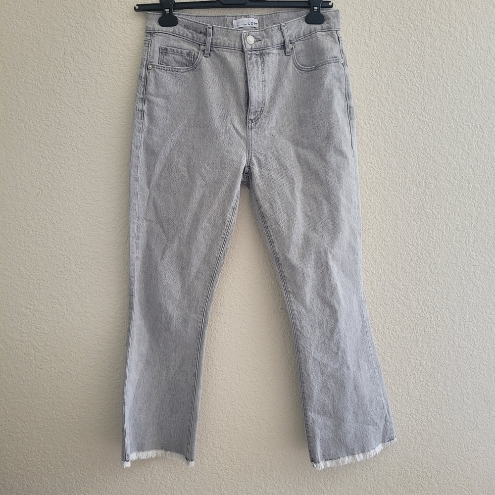 Loft The Kick Crop  High Waist Flare Leg Gray Wash Jean size 4/27 Raw Hem